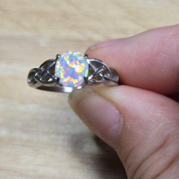 Size 5 Sterling Silver Fire Opal Ring – Celtic Knot Design - Picture 1 of 3